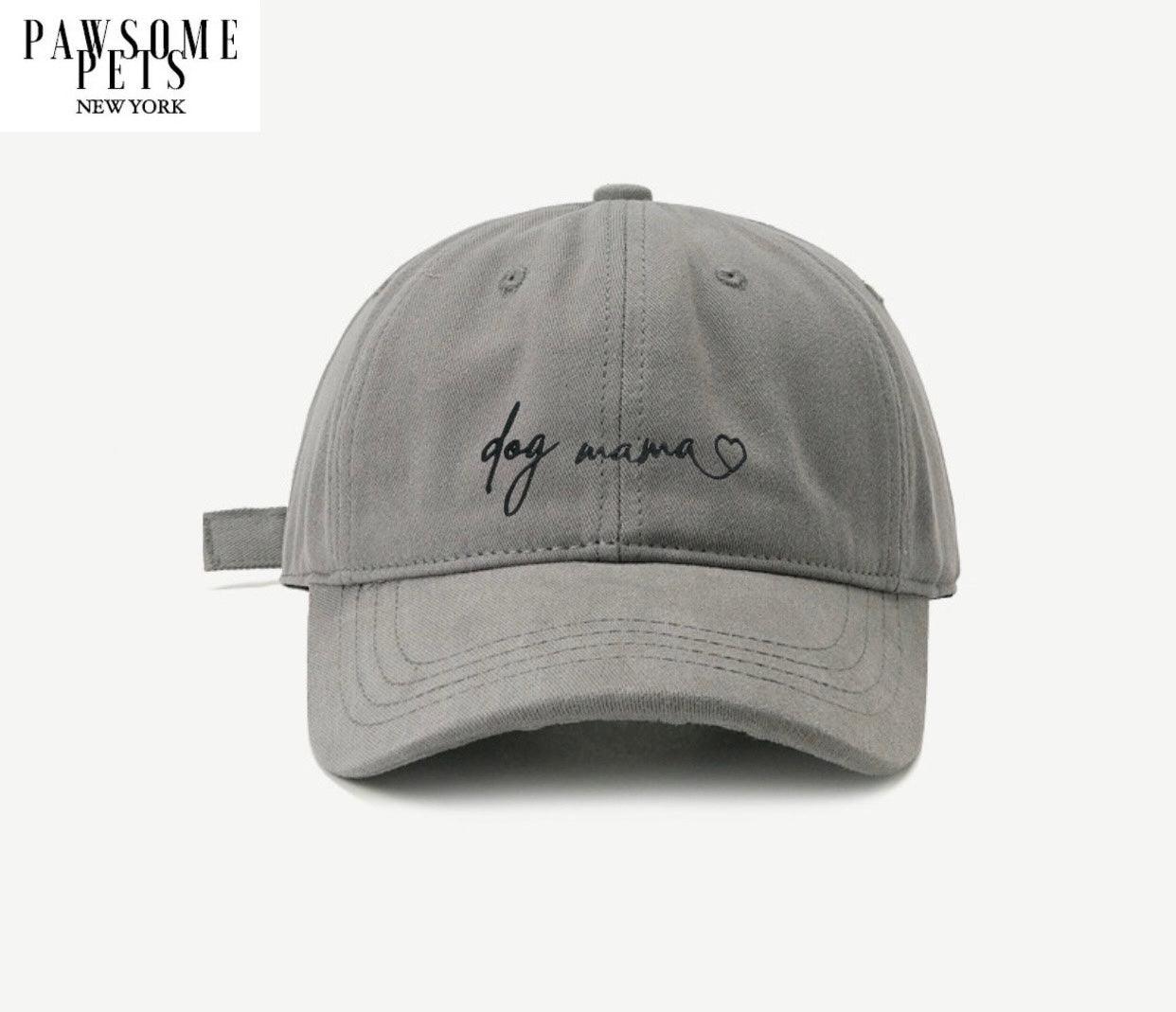 Gray Dog Mom hat by Pawsomepetsnewyork featuring a casual, stylish design with a curved brim and embroidered dog motif.