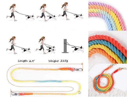 HANDS FREE DOG ROPE LEASH - DARK RAINBOW - Pawsome Pyjamas