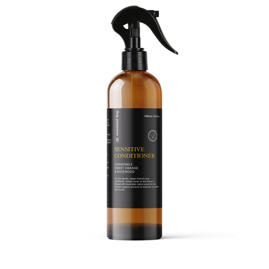 Essential Dog sensitive dog conditioner wash with chamomile, sweet orange, and rosewood for gentle pet grooming.