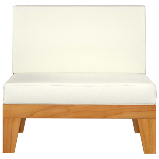 NNEVL outdoor sectional sofa with cream white cushions and solid acacia wood frame, showing a modern, comfortable seating arrangement.