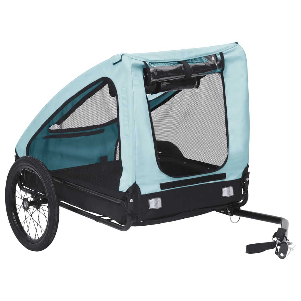 NNEVL pet trailer in blue and black, designed as a pet pushchair with a sturdy frame and mesh sides for ventilation.