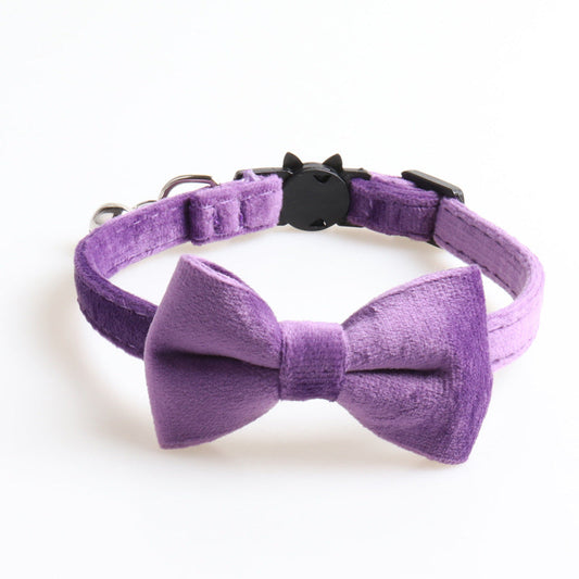 Velvet dog collar with a bowknot design from Cashymart, featuring soft fabric and adjustable strap for pets.