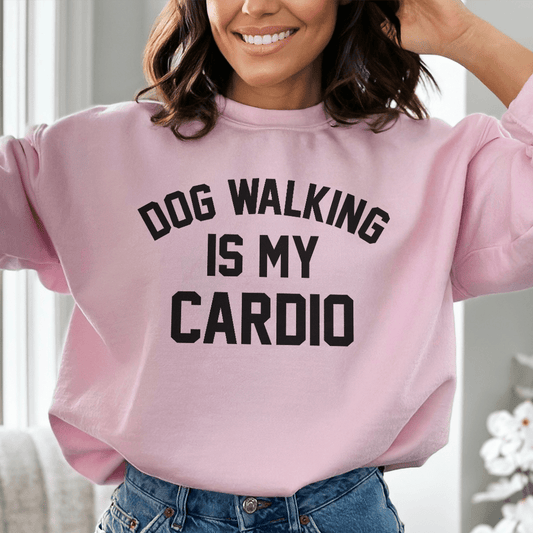 Light pink Pet Lover Hoodie sweatshirt by Merchmallow featuring a dog-walking is my cardio graphic design for casual comfort.