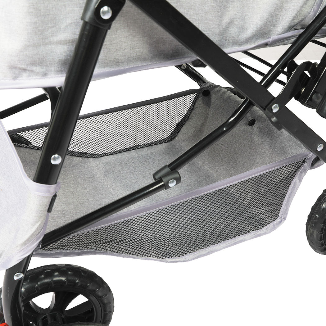 Grey IDropship PaWz Pet Stroller Pram for dogs and cats, lightweight carrier trailer with breathable mesh and storage compartments.