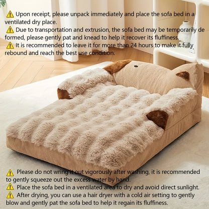 Soft NNETM indoor pet couch bed for dogs and cats, featuring plush fabric and cozy design for comfortable pet lounging.