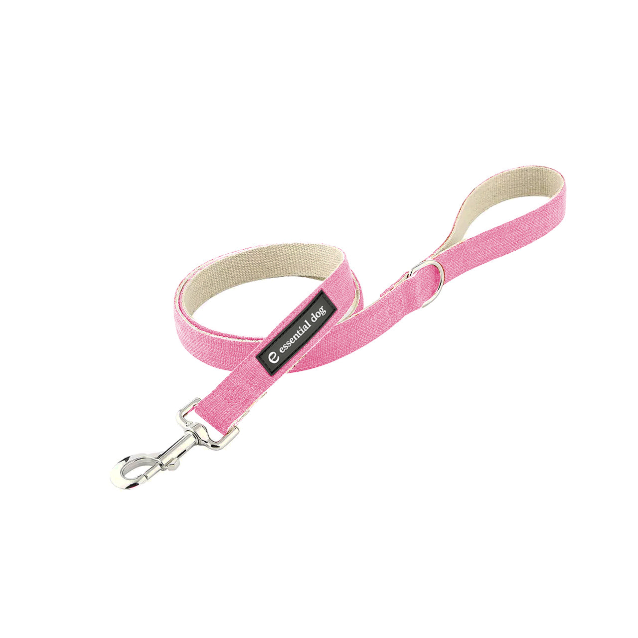 Organic hemp and cotton dog lead in pretty pink from Essential Dog, featuring a durable, soft leash for stylish pet walks.