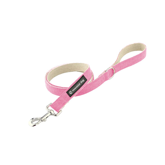 Organic hemp and cotton dog lead in pretty pink from Essential Dog, showcasing its soft, durable material and stylish design.