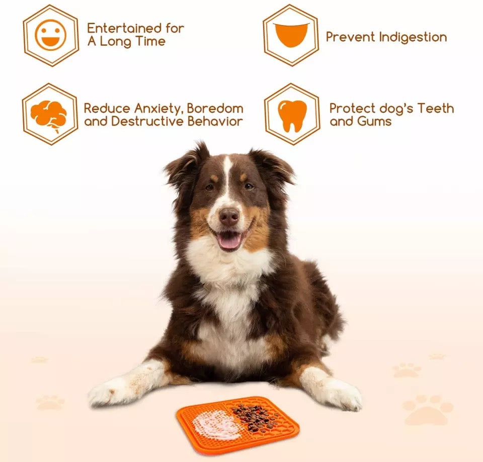 PAWSOME PETS Lick Mat for Dogs, a slow feeder and enrichment toy with a Popit design for bath time and mental stimulation.