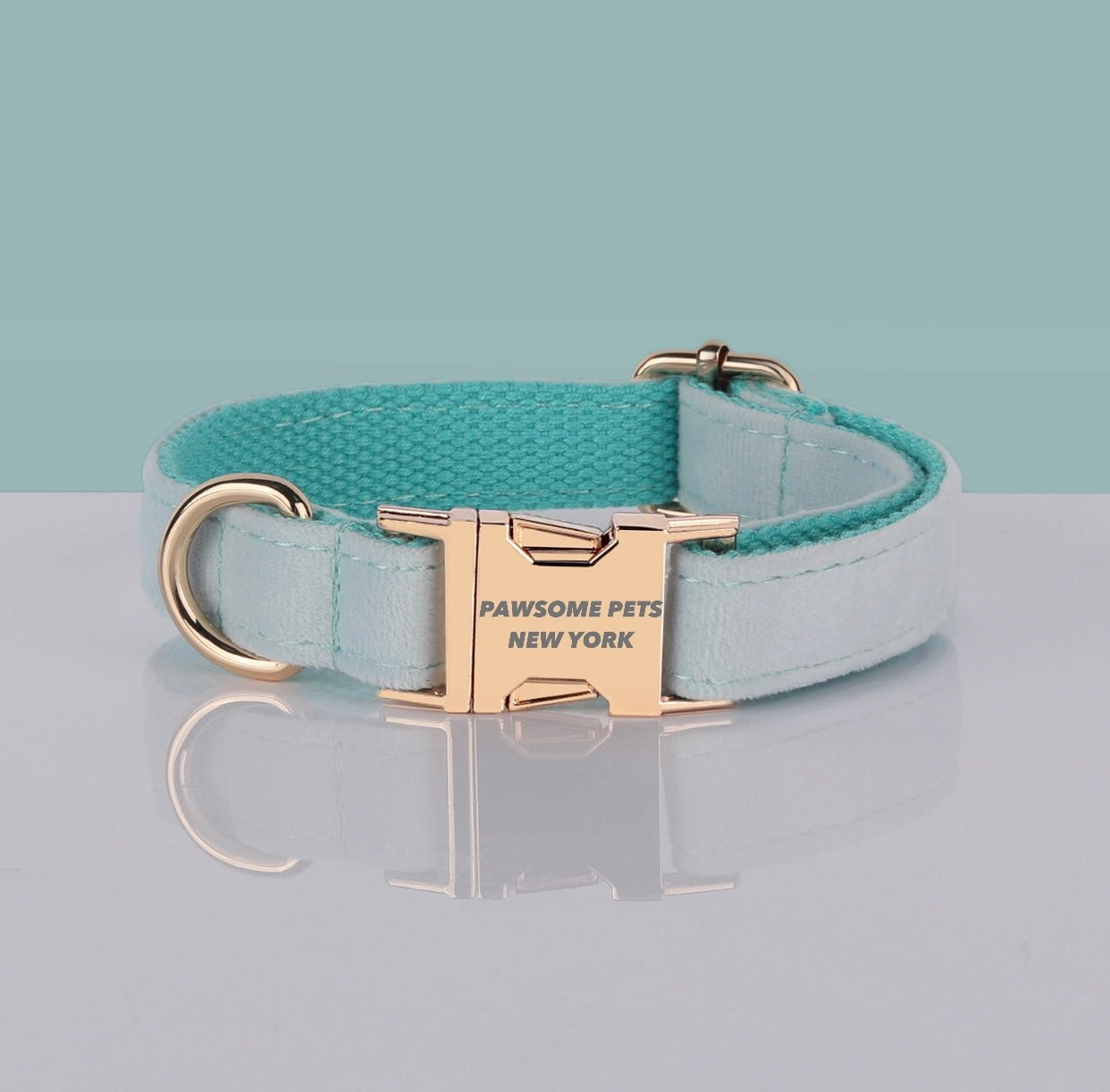 Light green velvet dog and cat collar from Pawsomepetsnewyork featuring a soft, stylish design for pets.
