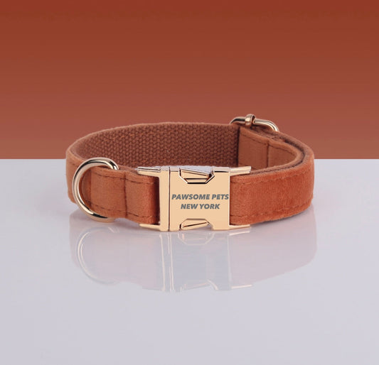 Brown dog and cat collar from Pawsome Pets Pets Collars collection, adjustable with a secure buckle, on a white background.