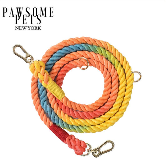 HANDS FREE DOG ROPE LEASH - DARK RAINBOW - Pawsome Pyjamas