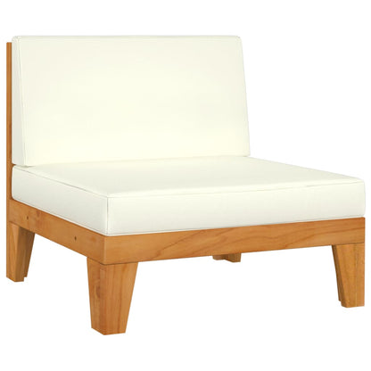 NNEVL outdoor sectional sofa with cream white cushions and solid acacia wood frame, designed for comfortable outdoor lounging.