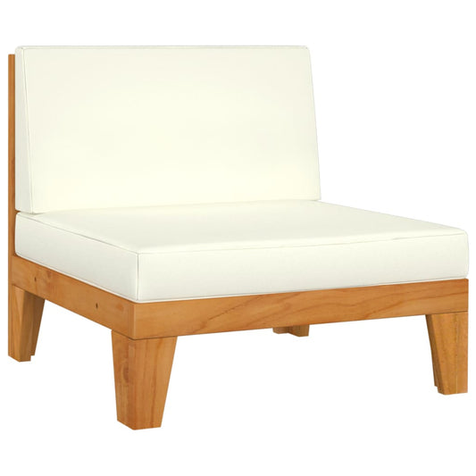 NNEVL outdoor sectional sofa with cream white cushions and solid acacia wood frame, designed for comfortable outdoor lounging.
