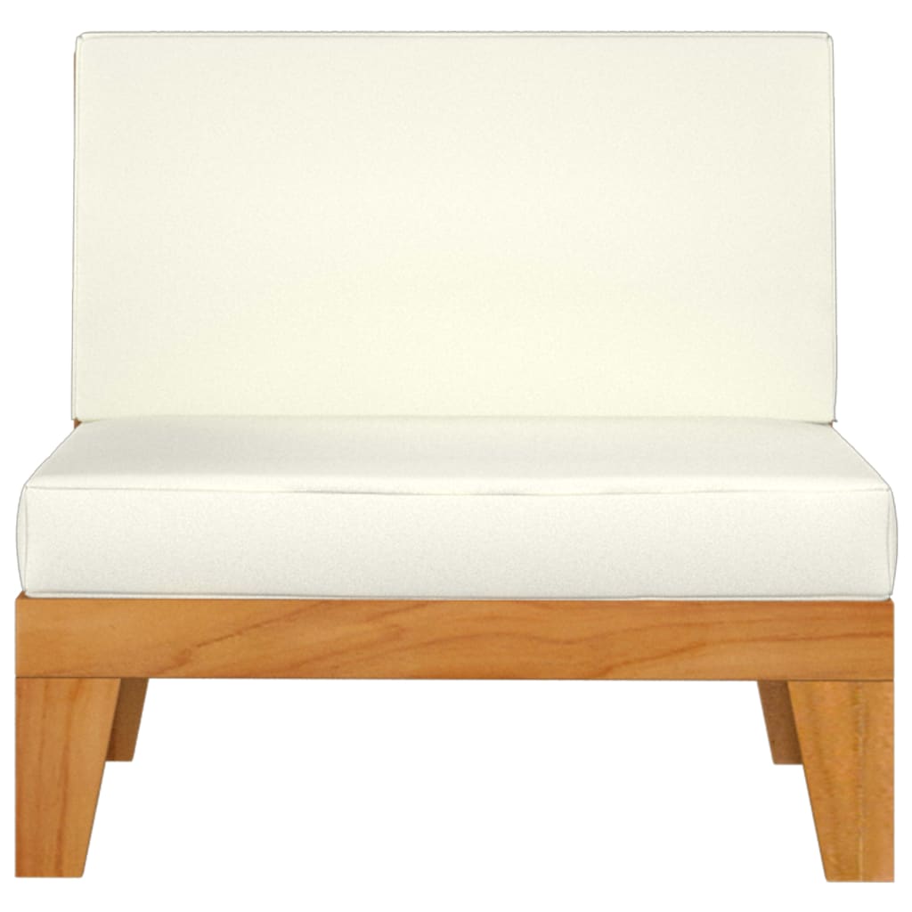 NNEVL outdoor sectional sofa with cream white cushions and solid acacia wood frame, showing a modern, comfortable seating arrangement.