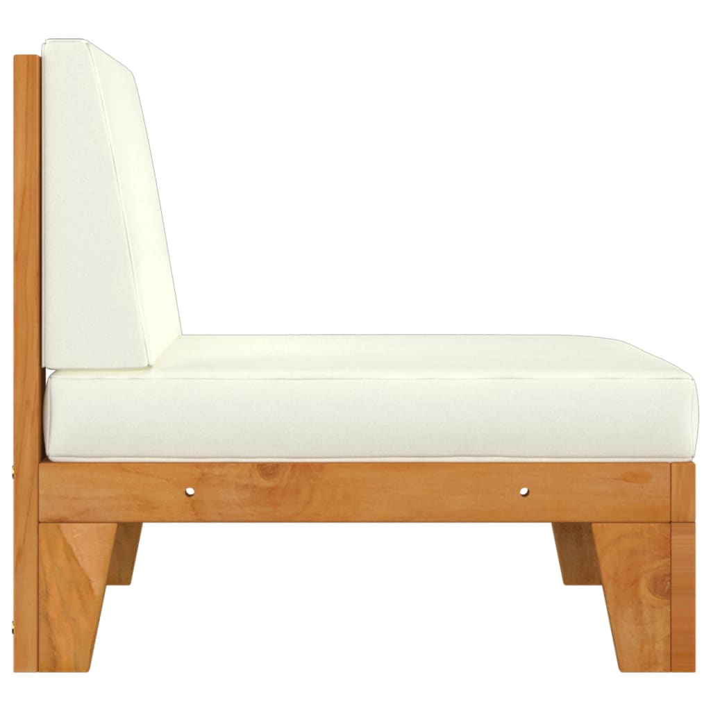 NNEVL outdoor sectional sofa with cream white cushions and solid acacia wood frame, featuring a middle sofa unit for outdoor lounging.