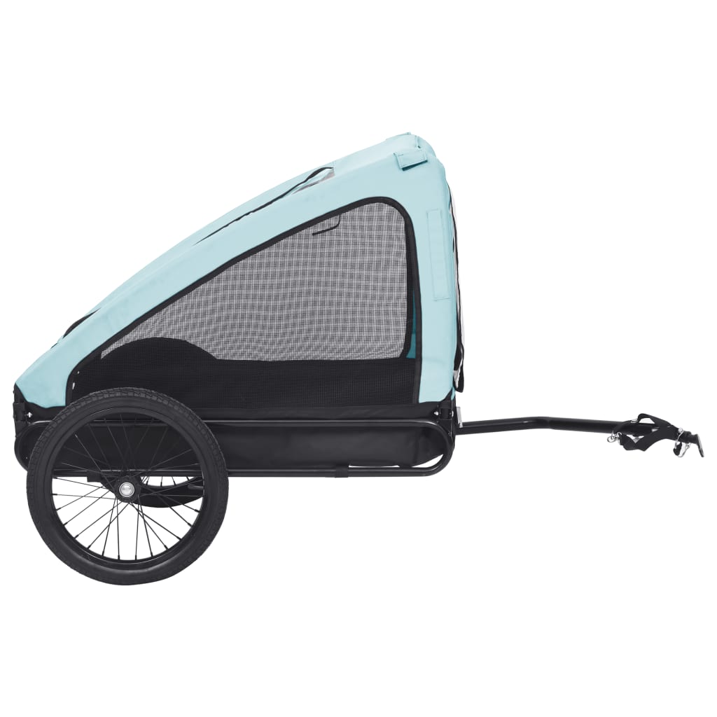 NNEVL pet trailer in blue and black with mesh sides and sturdy frame, designed for easy pet transport as a pet pushchair or stroller.