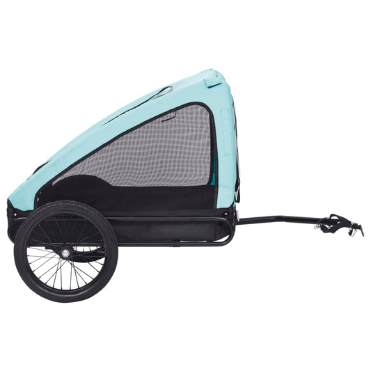 NNEVL pet trailer in blue and black with mesh sides and sturdy frame, designed for easy pet transport as a pet pushchair or stroller.