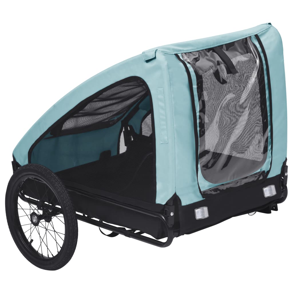 Blue and black NNEVL pet trailer designed as a pet pushchair and stroller, suitable for transporting small pets comfortably.