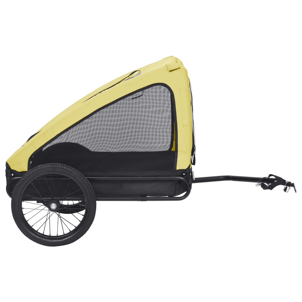 NNEVL pet trailer in yellow and black with mesh sides and stroller handle for easy outdoor pet transport.