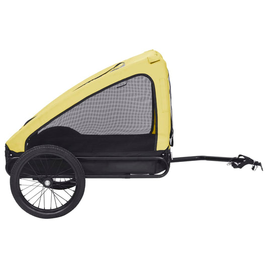 NNEVL pet trailer in yellow and black with mesh sides and stroller handle for easy outdoor pet transport.