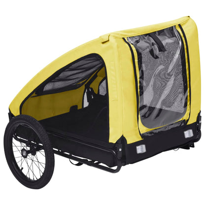 NNEVL yellow and black pet trailer used as a pet stroller, showcasing a compact design with mesh windows for ventilation.