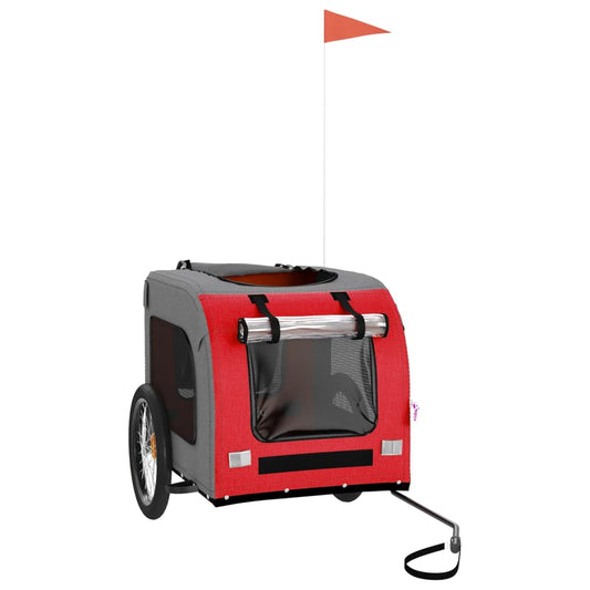 NNEVL pet bike trailer in red and grey Oxford fabric with iron frame, designed for easy pet transportation and stroller use.