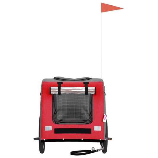 Red and grey NNEVL pet bike trailer with Oxford fabric and iron frame, designed for easy transport of small pets.