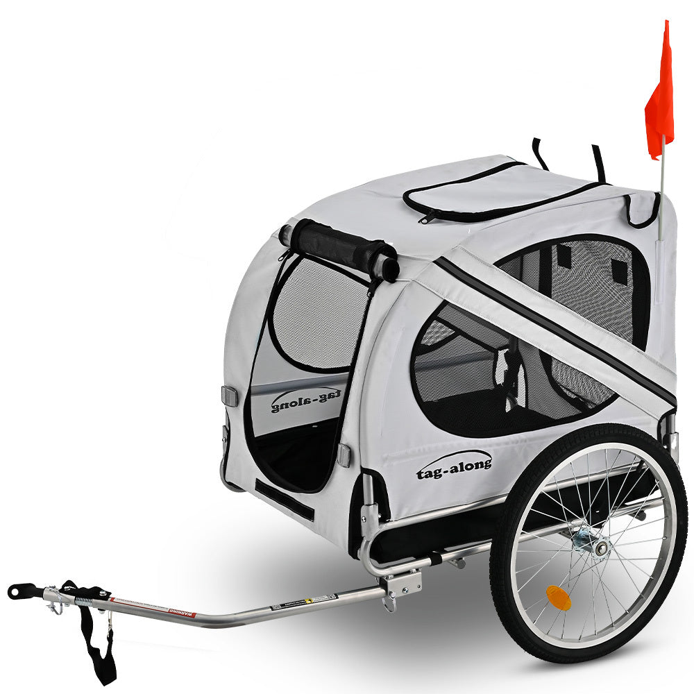 Grey NNEMB Pet and Cargo Bike Trailer with durable frame and spacious interior for pets and cargo transportation.
