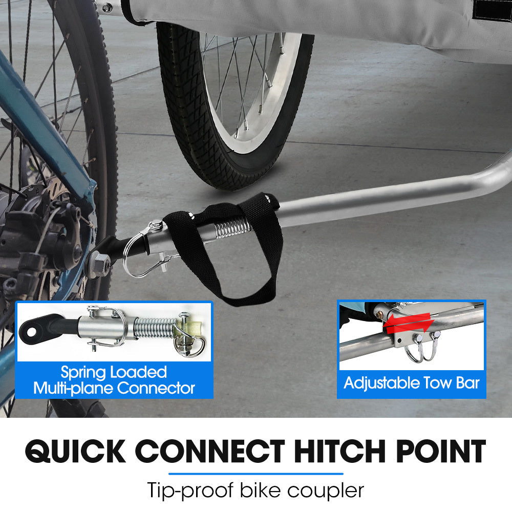 Grey NNEMB Pet and Cargo Bike Trailer with mesh sides, sturdy frame, and padded interior for pets and cargo transport.