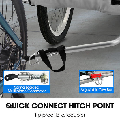Grey NNEMB Pet and Cargo Bike Trailer with mesh sides, sturdy frame, and padded interior for pets and cargo transport.