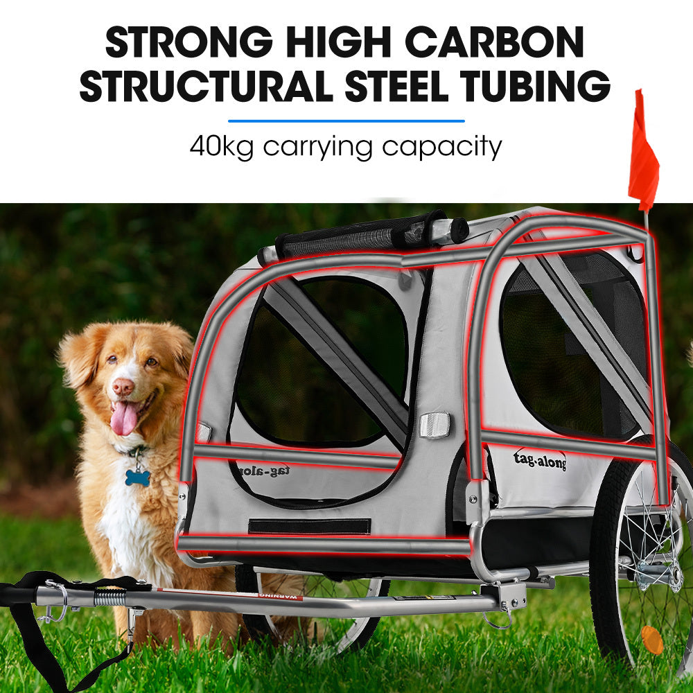 Grey NNEMB Pet and Cargo Bike Trailer with mesh sides and sturdy frame, designed for transporting pets and cargo by bike.