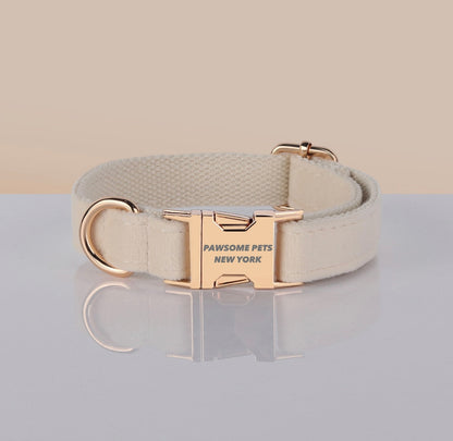 Beige velvet dog and cat collar from Pawsome Pets, featuring a soft, stylish design with a secure buckle and adjustable fit.