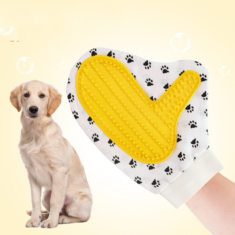 Soft silicone pet grooming glove by Cashymart with textured surface for gentle fur removal and massage during pet grooming.