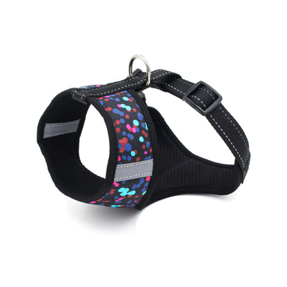 Reflective chest strap collar for dogs by Cashymart, showing adjustable strap with reflective material for safety during walks.