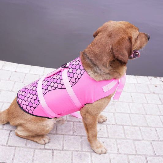 Cashymart pet vest life jacket with collar, designed for safety and comfort during water activities for dogs.