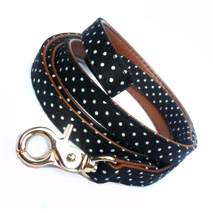 Polka dot fabric dog lead with faux leather accents from Prince&Princess, featuring a colorful pattern and sturdy clasp.