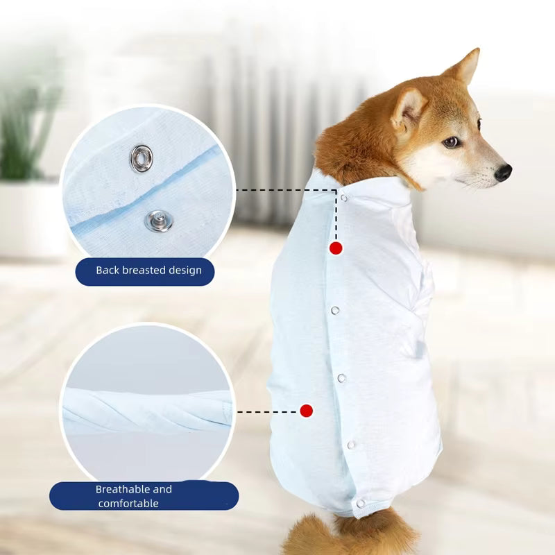 Dog recovery pyjamas by Pawsome Pet Store, soft calming suit designed for post-surgery or comfort for dogs.