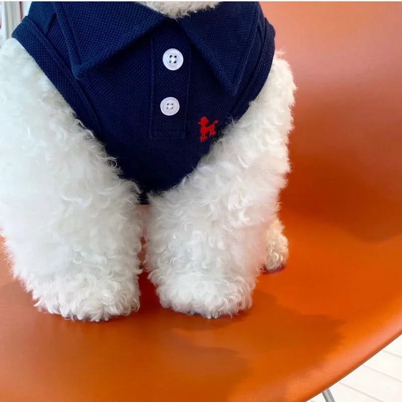 Summer dog polo shirt for small dogs by Cashymart, featuring lightweight fabric and classic design with collar and button details.