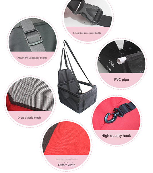 NNEDSZ dark gray portable pet car seat for dogs and cats with safety belt and adjustable cover, ideal for secure pet travel.
