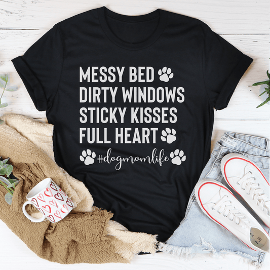 Peach-colored Dog Mom Life T-shirt by MerchMallow featuring a casual fit and playful dog-themed design.