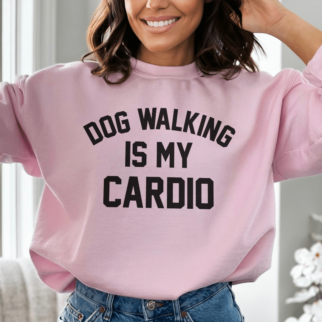 Light pink Pet Lover Hoodie sweatshirt by Merchmallow featuring a dog-walking is my cardio graphic design for casual comfort.