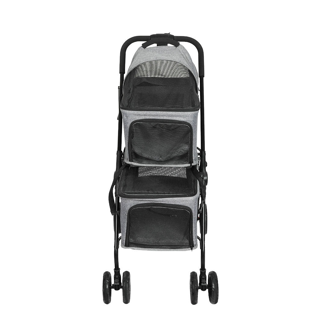 IDropship PaWz Two-tier Pet Stroller for cats and dogs with spacious compartments and sturdy frame, perfect for pet travel.