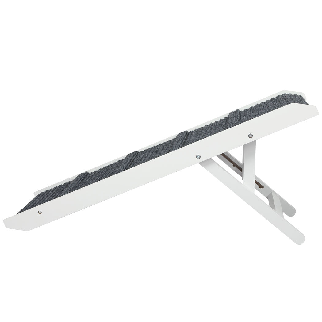 White adjustable dog ramp by IDropship, featuring height stairs for easy pet access, suitable for cats and dogs.