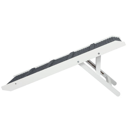White adjustable dog ramp by IDropship, featuring height stairs for easy pet access, suitable for cats and dogs.