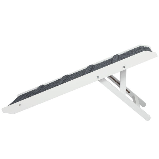 White adjustable dog ramp by IDropship, featuring height stairs for easy pet access, suitable for cats and dogs.