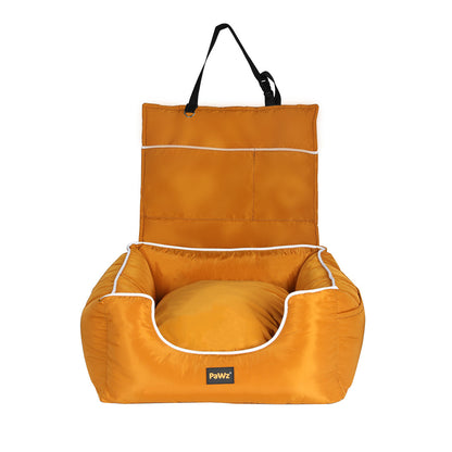 Orange PaWz Pet Car Seat Travel Safety Carrier by IDropship, designed for cats and dogs, with secure adjustable straps and mesh sides.