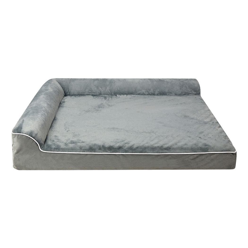 Large grey IDropship Pawz orthopedic dog bed with plush cushioning, designed for comfort and support for pets.