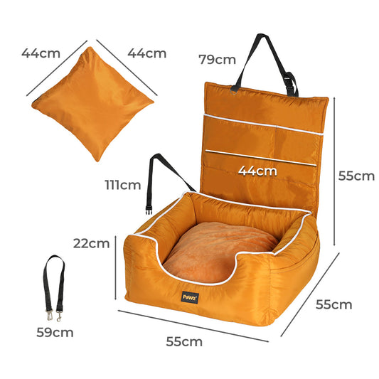 Orange PaWz Pet Car Seat Safety Carrier by IDropship, designed for cats and dogs for secure travel in vehicles.