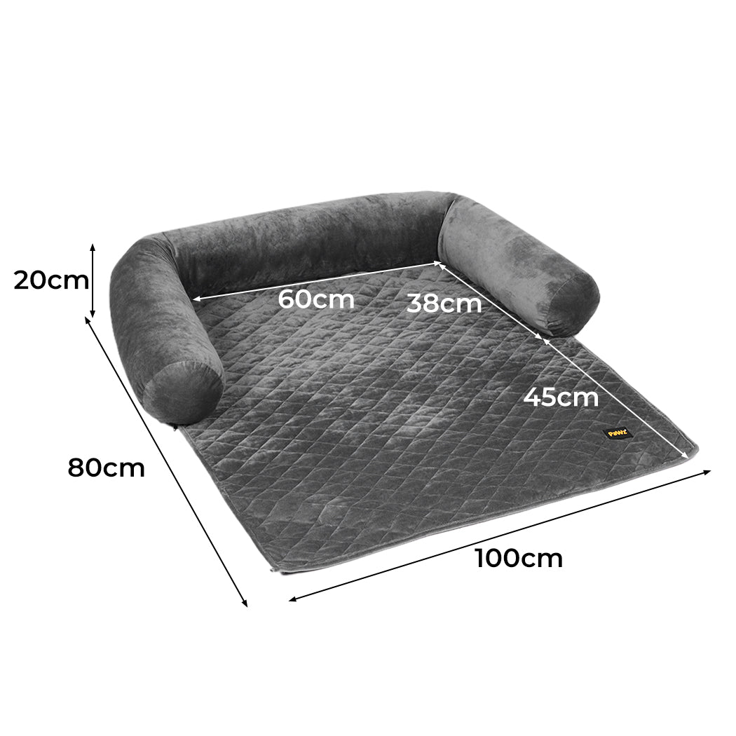 Grey quilted dog sofa protector with bolsters from IDropship, designed to shield furniture from pets.
