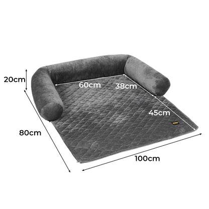 Grey quilted dog sofa protector with bolsters from IDropship, designed to shield furniture from pets.
